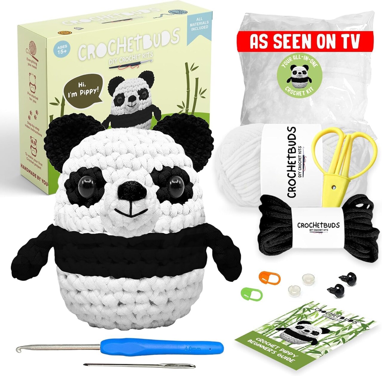 Panda Crochet Kit for Beginners & Adults – DIY Amigurumi Project with Yarn, Hook, Stuffing & Step-by-Step Video & Written Guides | Fun Creative Gift for Teens, Couples & Animal Lovers (Ages 15+)